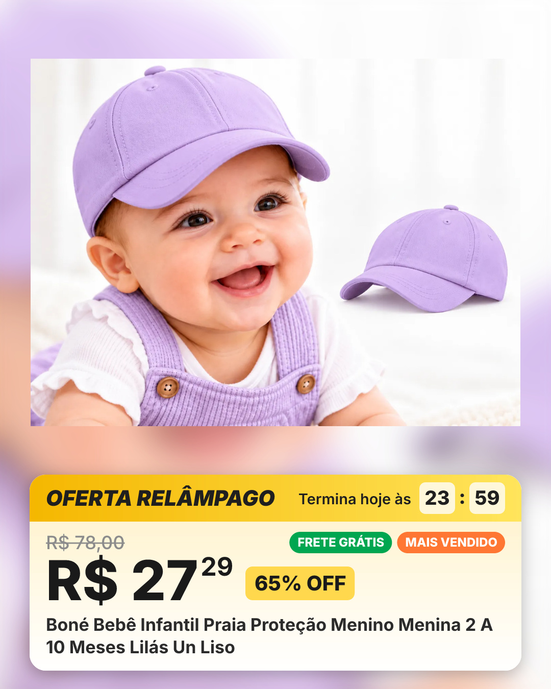 Boné Bebê Infantil Praia Proteção Menino Menina 2 A 10 Meses Lilás Un Liso