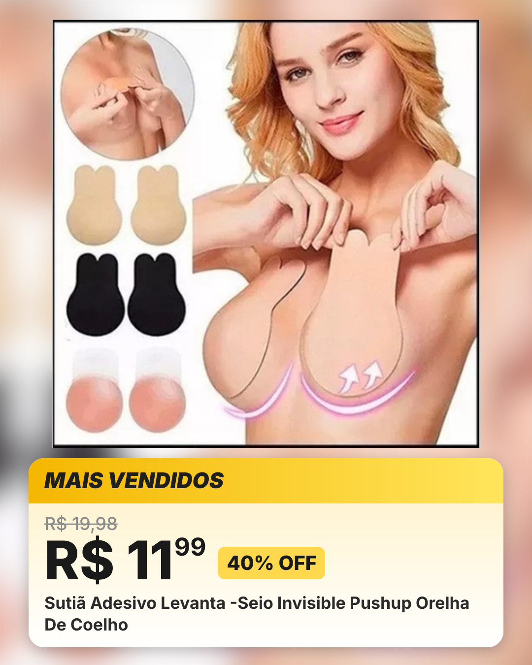 Sutiã Adesivo Levanta -Seio Invisible Pushup Orelha De Coelho