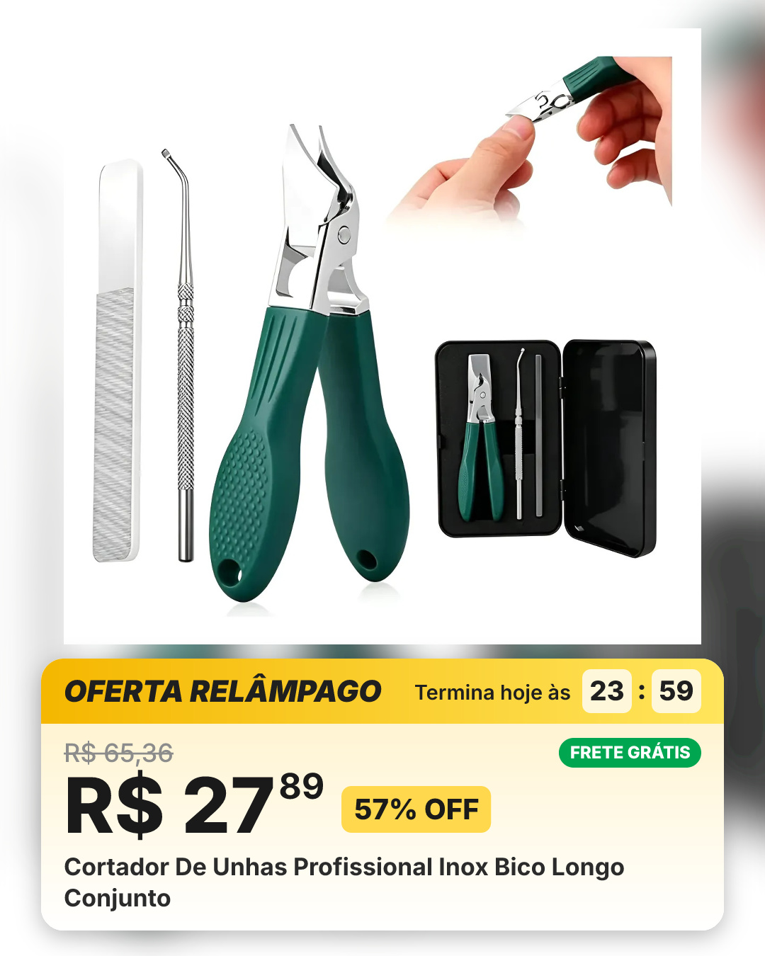 Cortador De Unhas Profissional Inox Bico Longo Conjunto