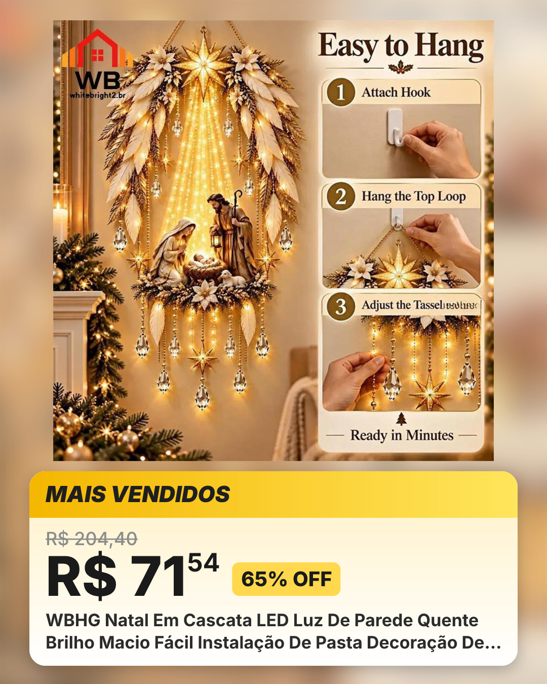 WBHG Natal Em Cascata LED Luz De Parede Quente Brilho Macio Fácil Instalação De Pasta Decoração De Férias Para Escada En