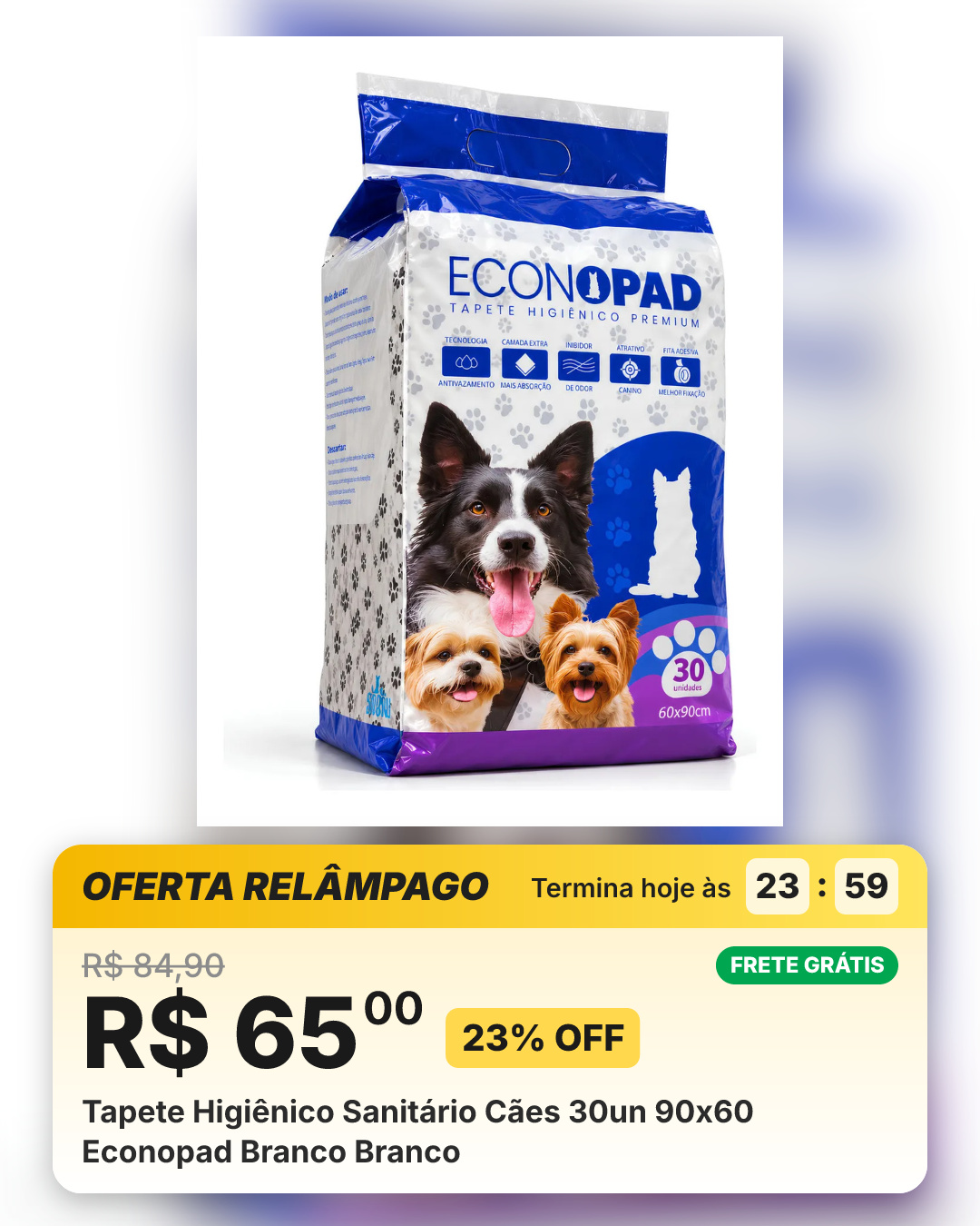 Tapete Higiênico Sanitário Cães 30un 90x60 Econopad Branco Branco
