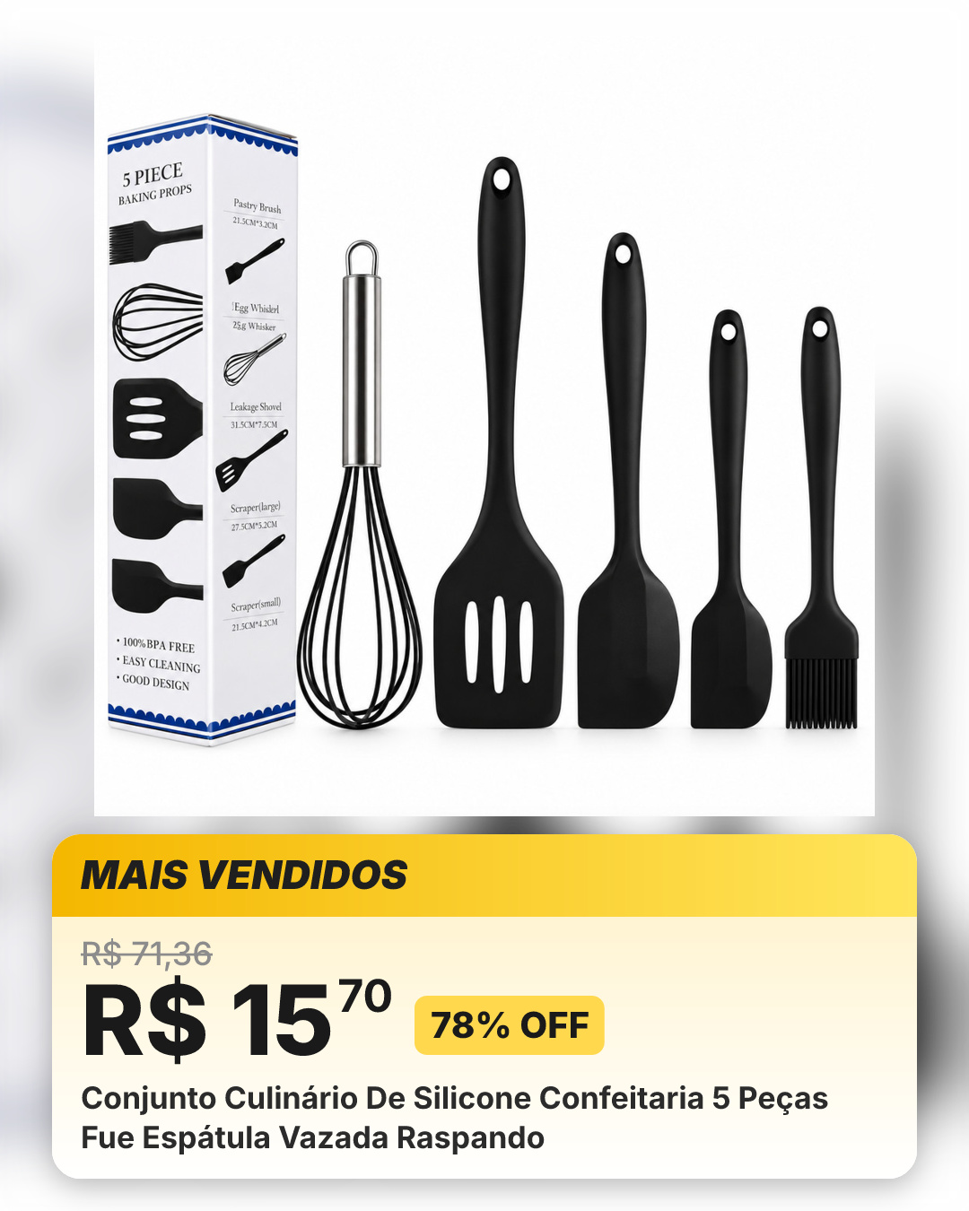 Conjunto Culinário De Silicone Confeitaria 5 Peças Fue Espátula Vazada Raspando