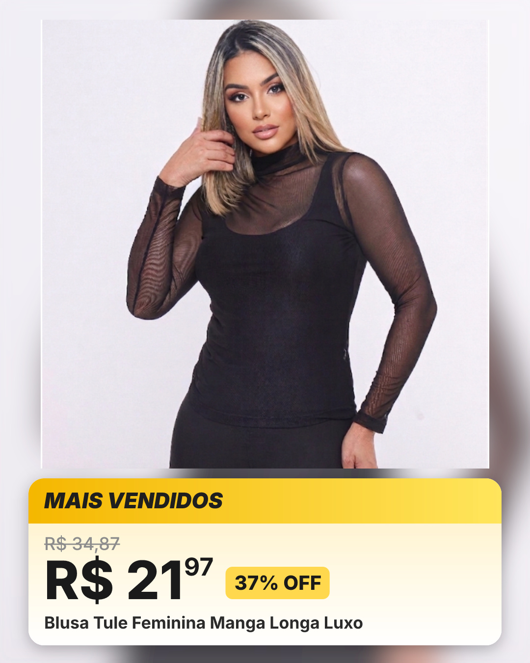 Blusa Tule Feminina Manga Longa Luxo