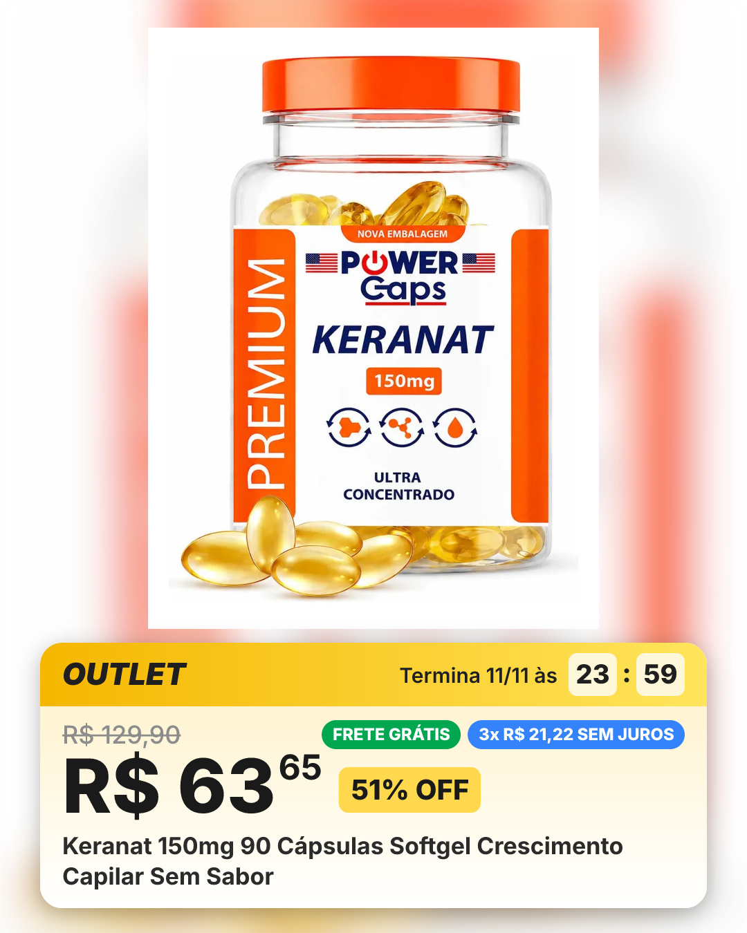 Keranat 150mg 90 Cápsulas Softgel Crescimento Capilar Sem Sabor