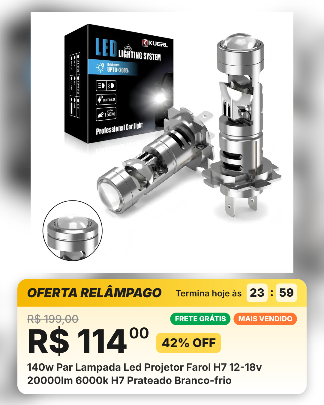 140w Par Lampada Led Projetor Farol H7 12-18v 20000lm 6000k H7 Prateado Branco-frio