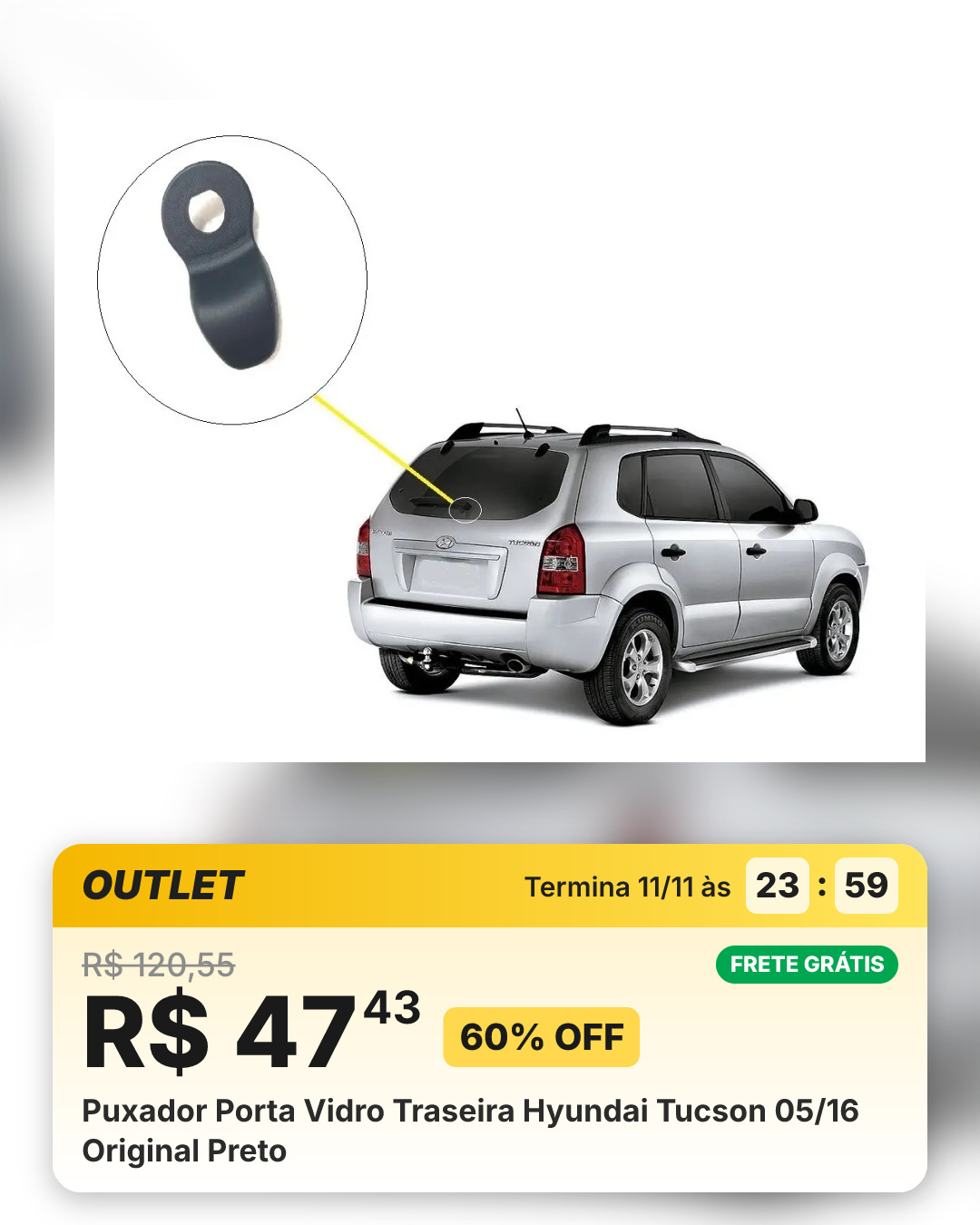 Puxador Porta Vidro Traseira Hyundai Tucson 05/16 Original Preto