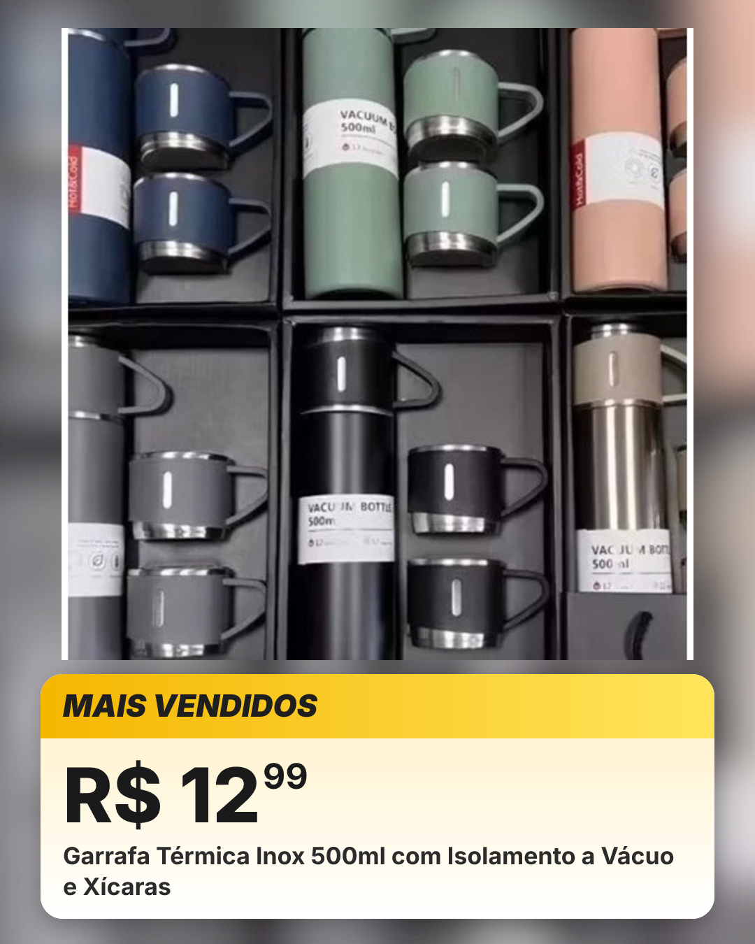 Garrafa Térmica Inox 500ml com Isolamento a Vácuo e Xícaras