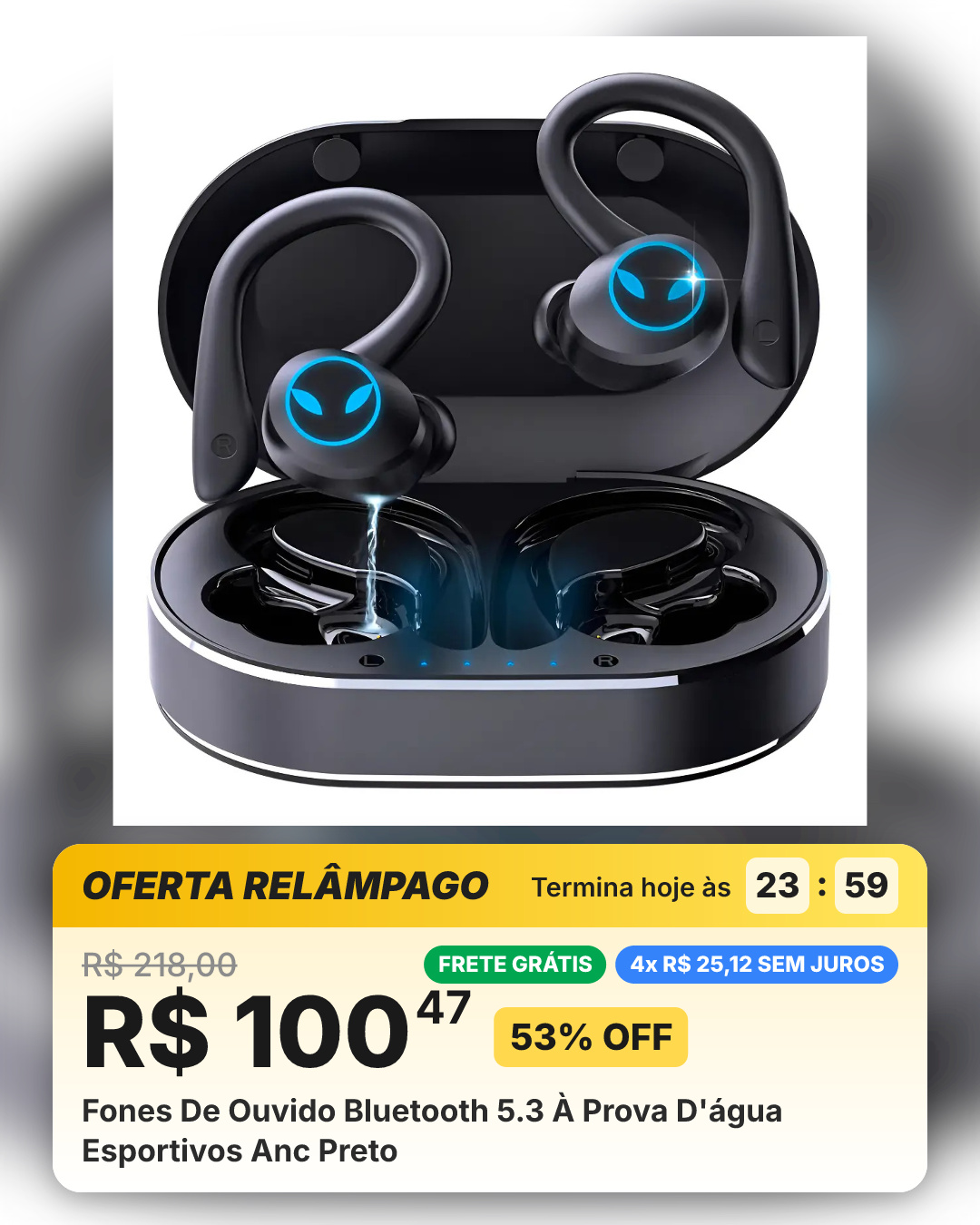 Fones De Ouvido Bluetooth 5.3 À Prova D'água Esportivos Anc Preto
