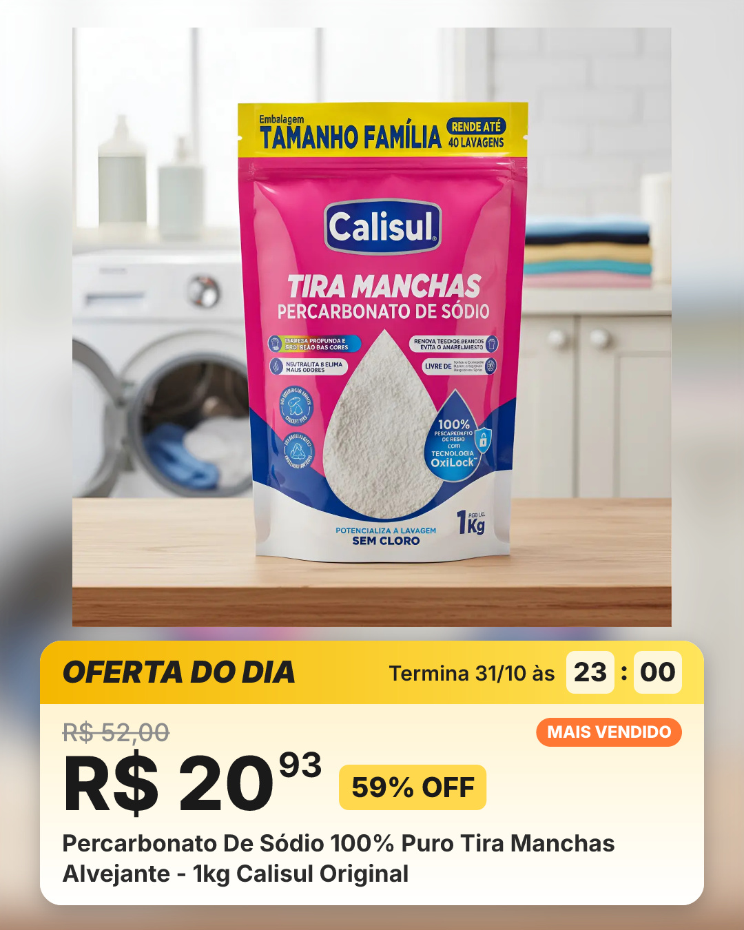 Percarbonato De Sódio 100% Puro Tira Manchas Alvejante - 1kg Calisul Original