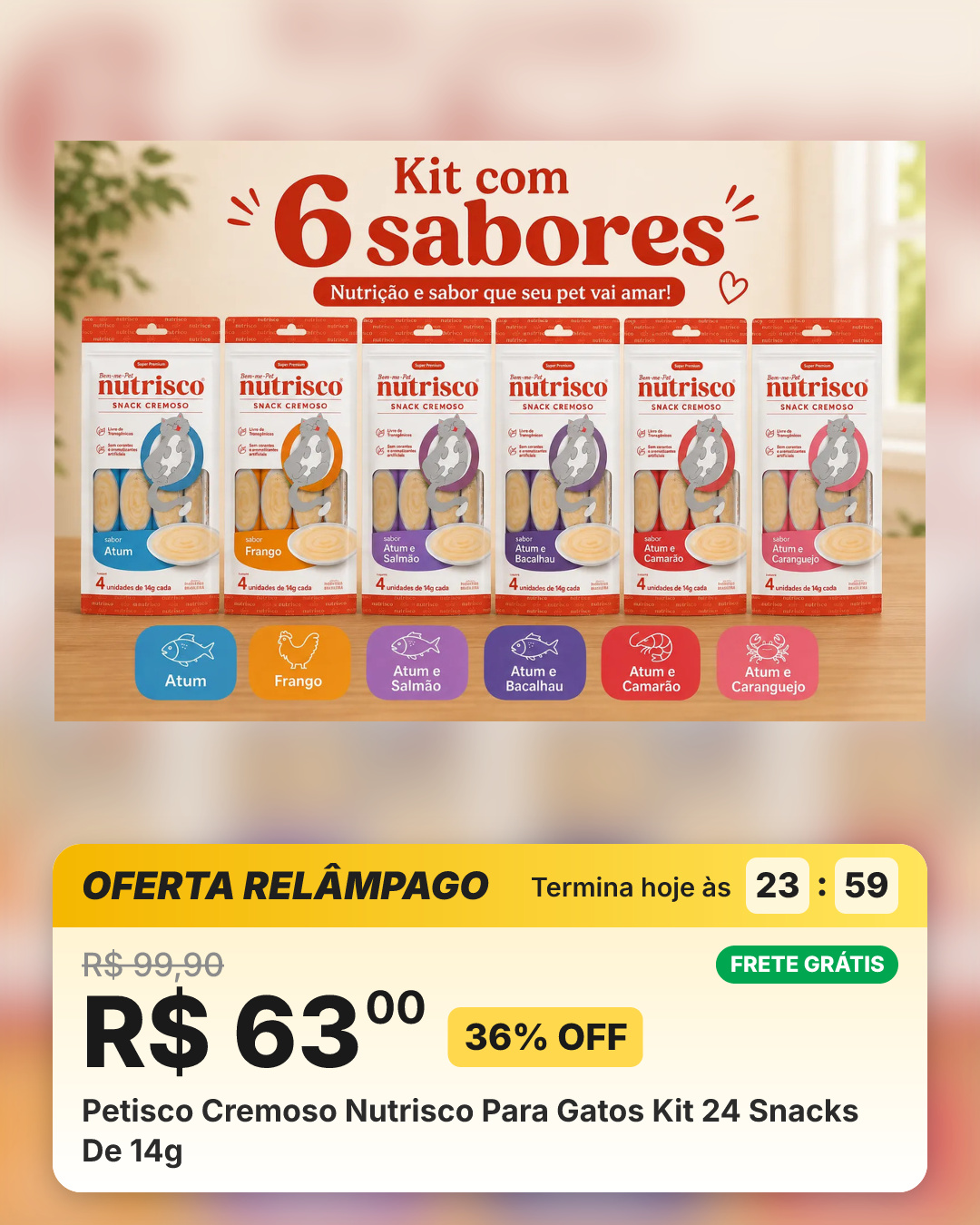 Petisco Cremoso Nutrisco Para Gatos Kit 24 Snacks De 14g