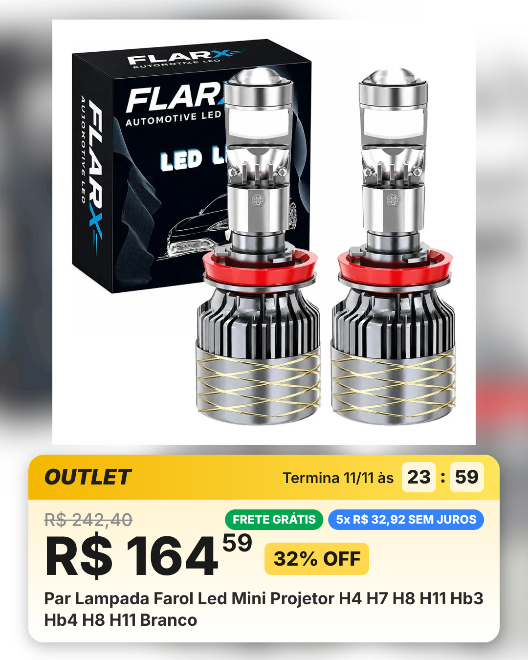 Par Lampada Farol Led Mini Projetor H4 H7 H8 H11 Hb3 Hb4 H8 H11 Branco