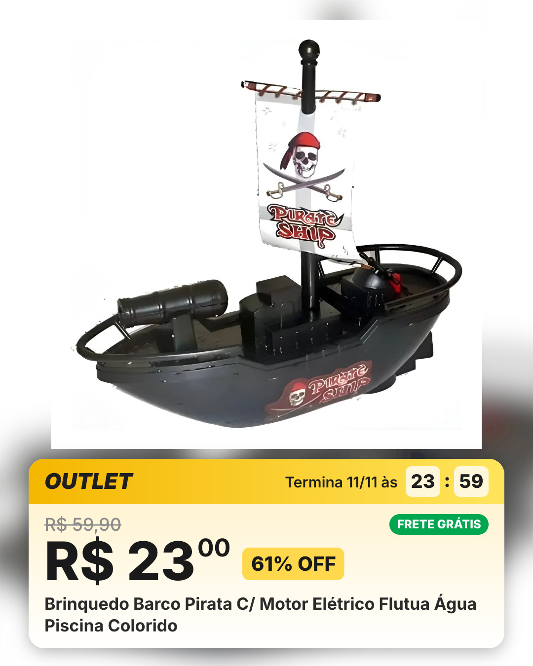 Brinquedo Barco Pirata C/ Motor Elétrico Flutua Água Piscina Colorido