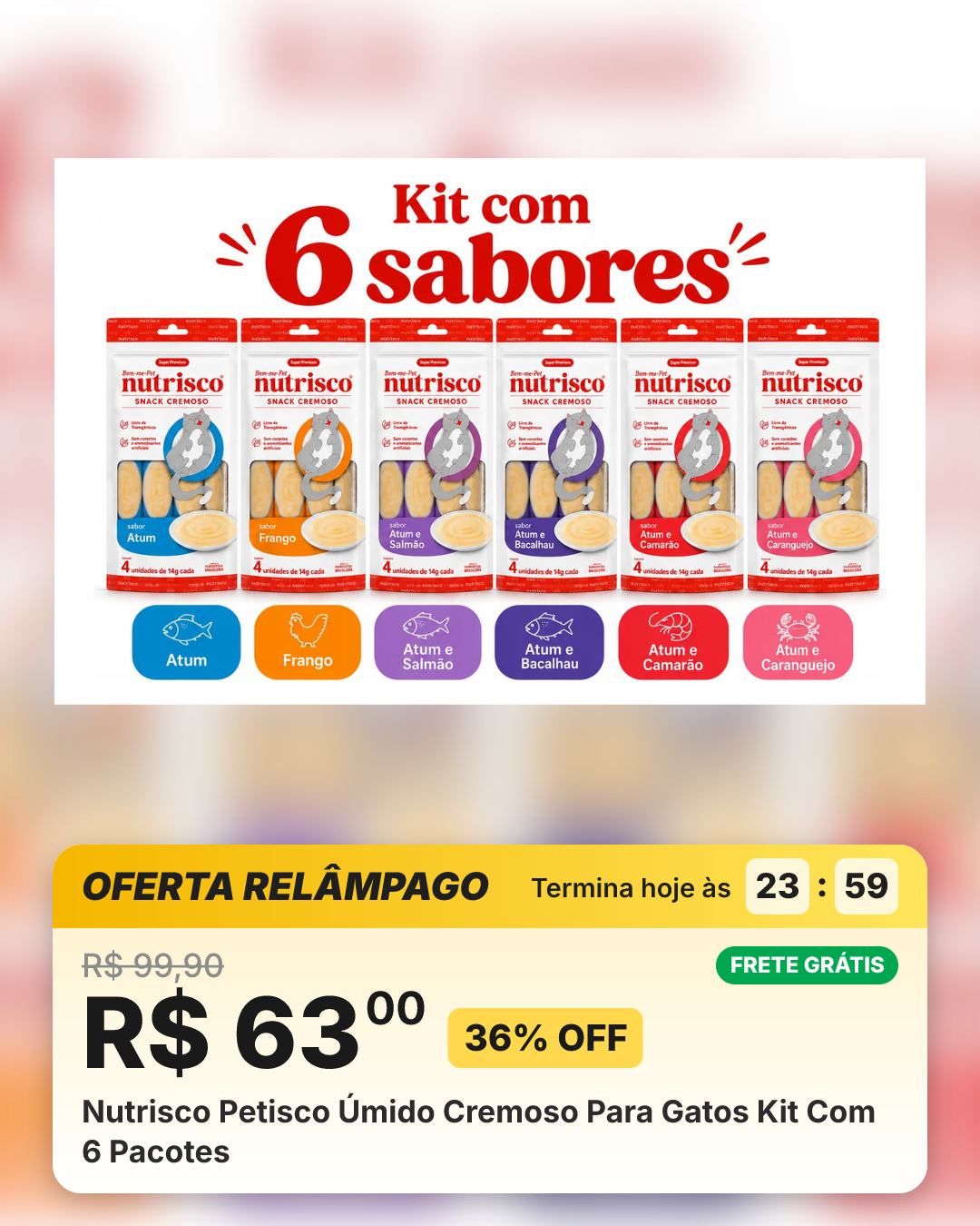 Nutrisco Petisco Úmido Cremoso Para Gatos Kit Com 6 Pacotes