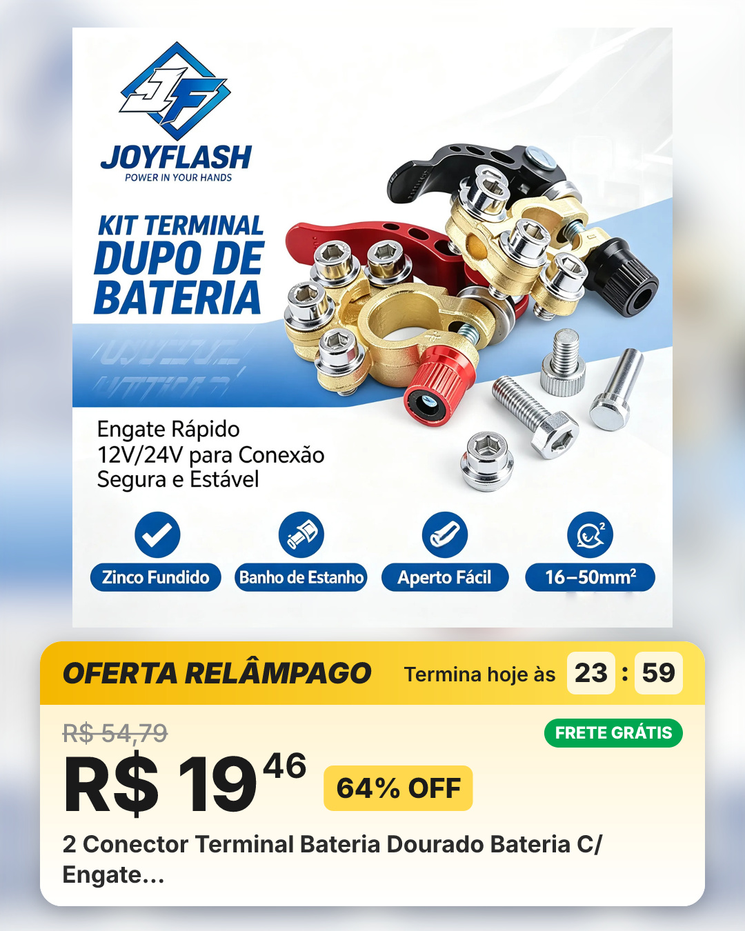 2 Conector Terminal Bateria Dourado Bateria C/ Engate…