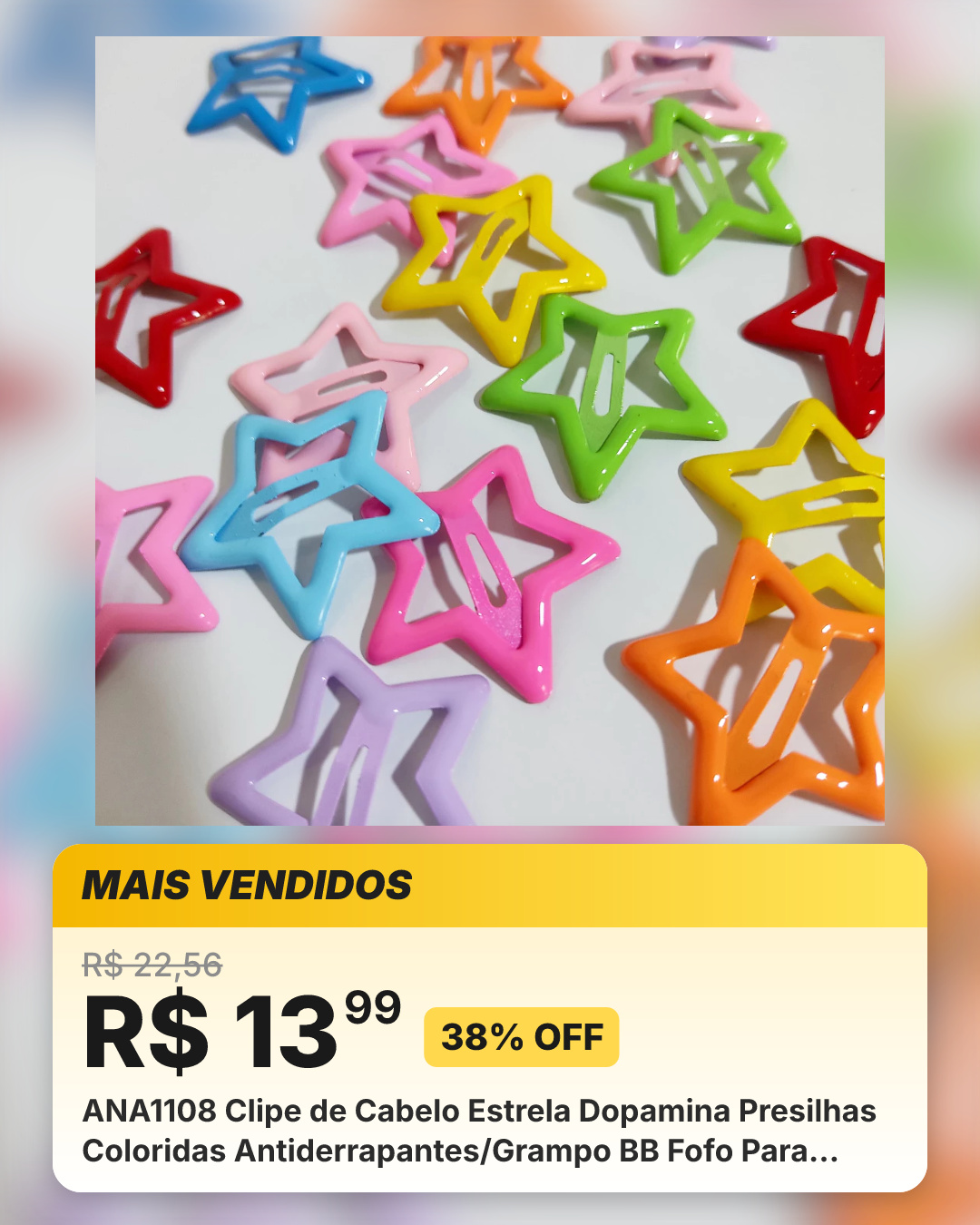 ANA1108 Clipe de Cabelo Estrela Dopamina Presilhas Coloridas Antiderrapantes/Grampo BB Fofo Para Meninas