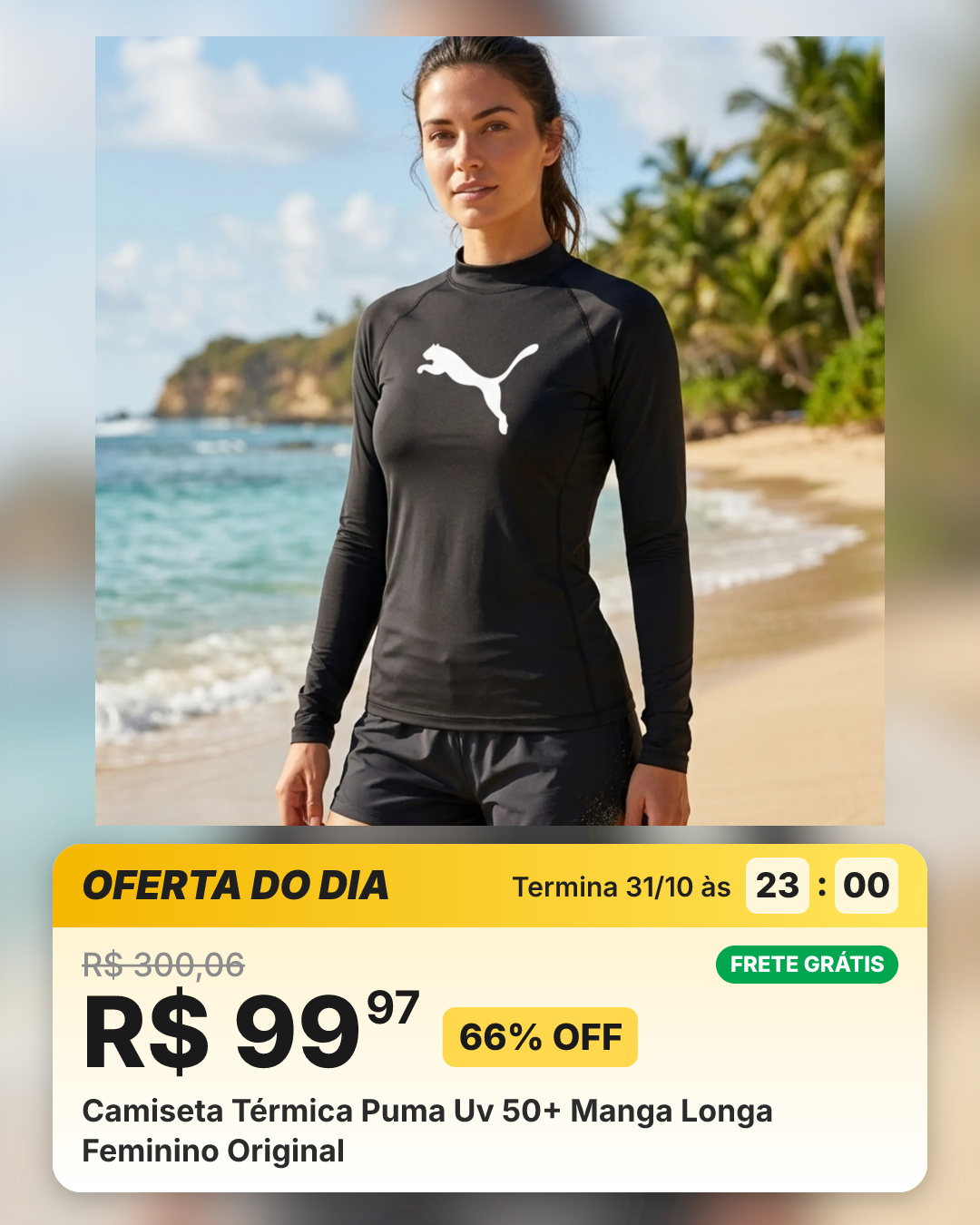 Camiseta Térmica Puma Uv 50+ Manga Longa Feminino Original