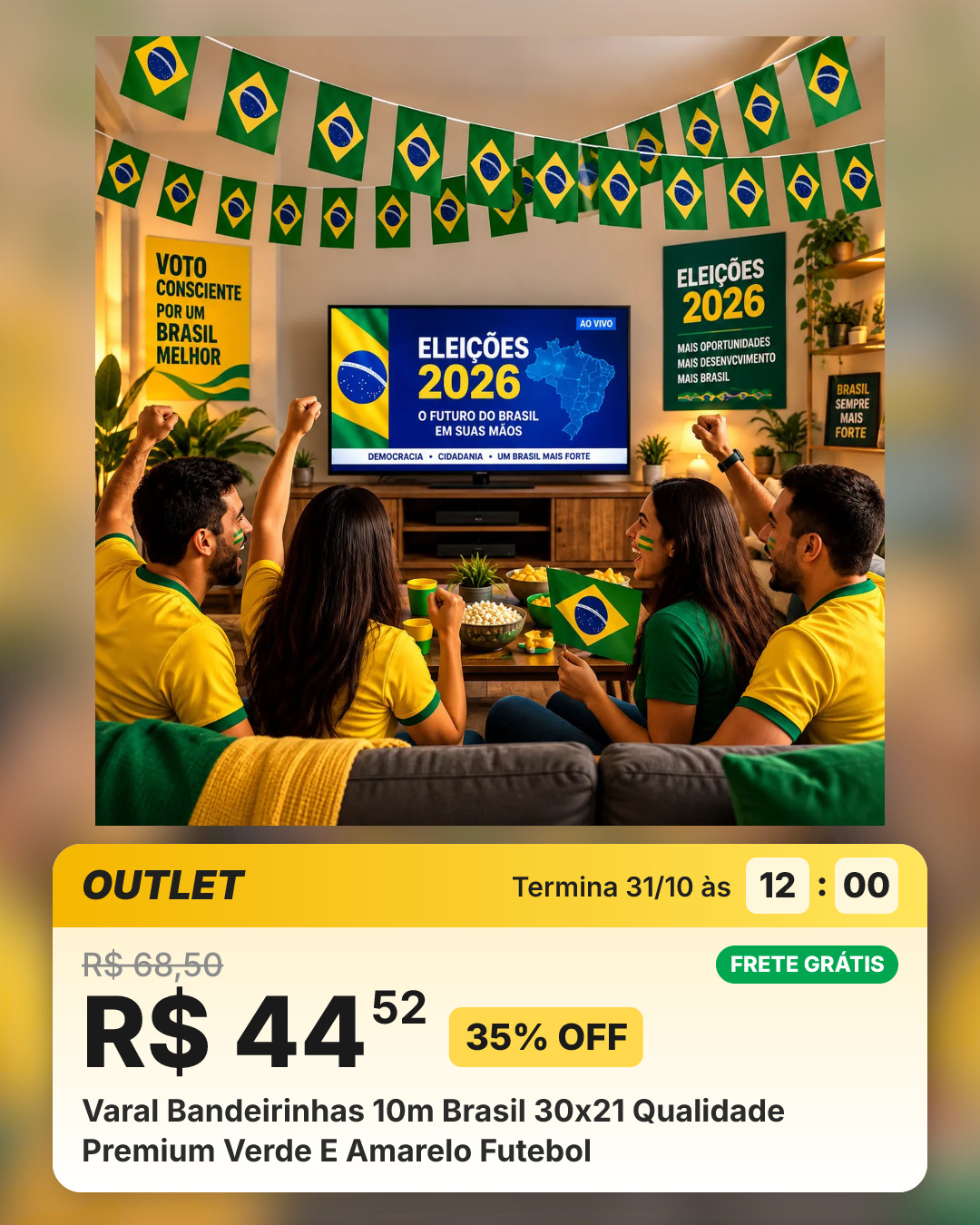 Varal Bandeirinhas 10m Brasil 30x21 Qualidade Premium Verde E Amarelo Futebol