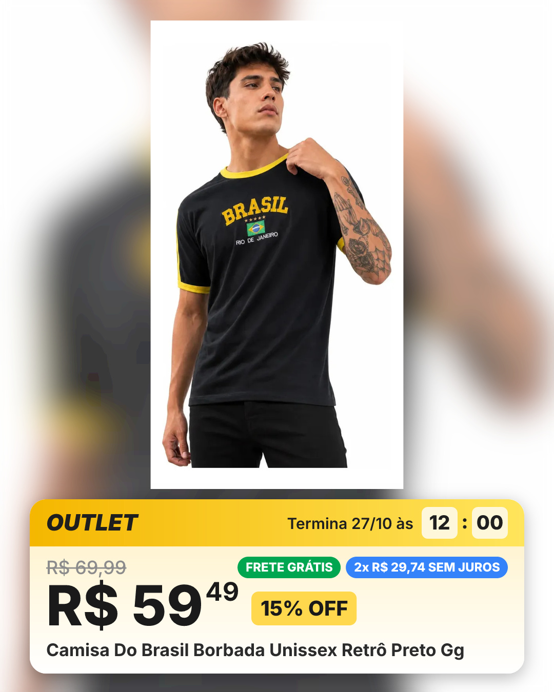 Camisa Do Brasil Borbada Unissex Retrô Preto Gg