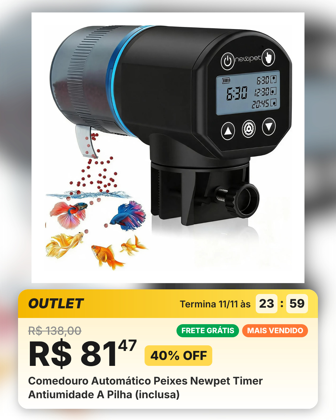 Comedouro Automático Peixes Newpet Timer Antiumidade A Pilha (inclusa)