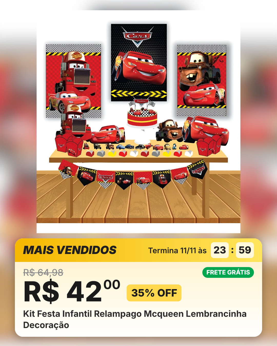 Kit Festa Infantil Relampago Mcqueen Lembrancinha Decoração