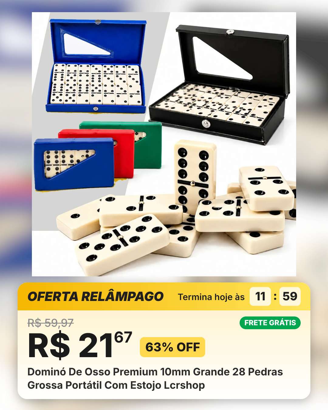 Dominó De Osso Premium 10mm Grande 28 Pedras Grossa Portátil Com Estojo Lcrshop