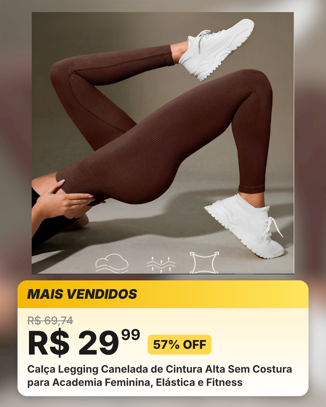 Calça Legging Canelada de Cintura Alta Sem Costura para Academia Feminina, Elástica e Fitness