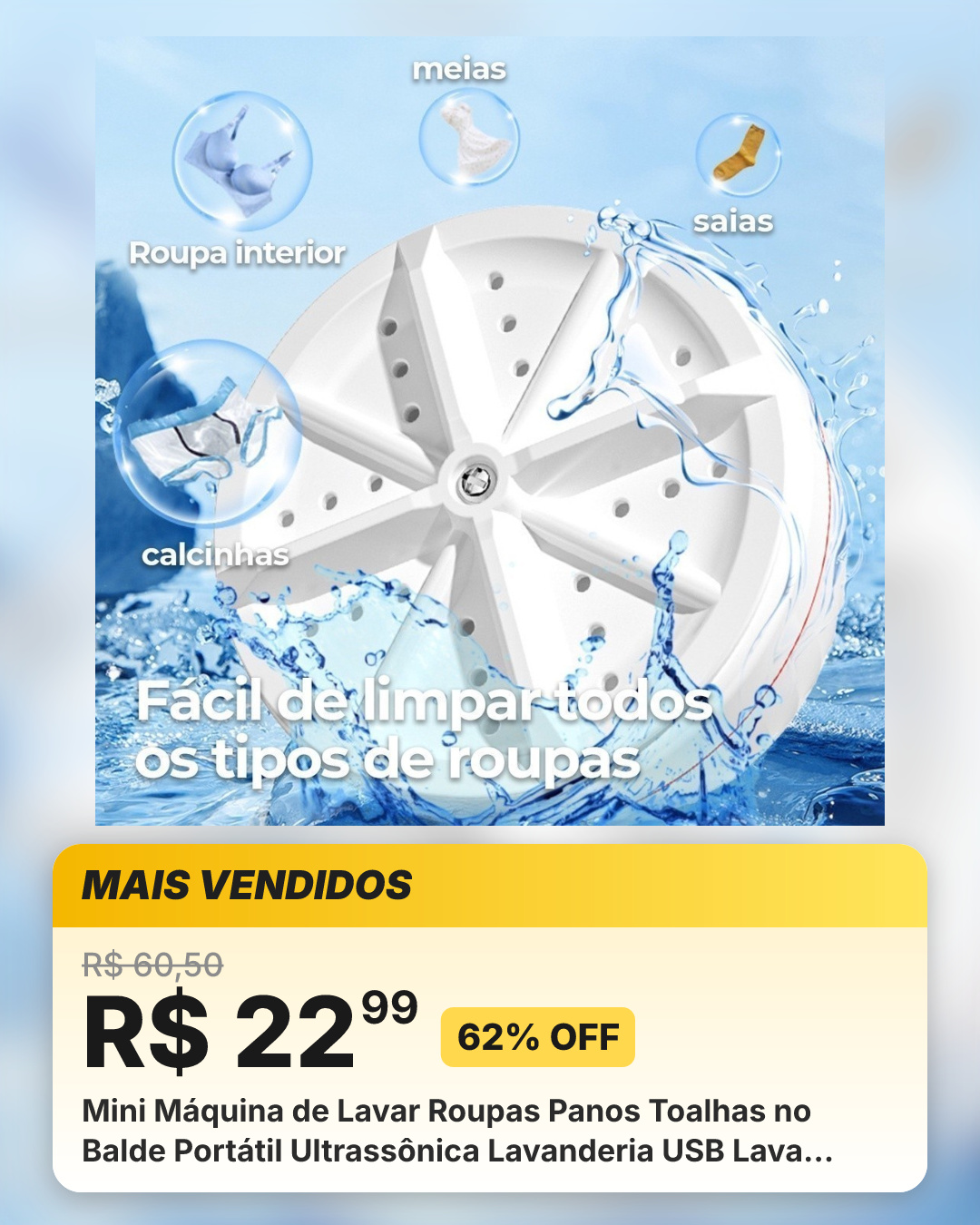 Mini Máquina de Lavar Roupas Panos Toalhas no Balde Portátil Ultrassônica Lavanderia USB Lava Louças