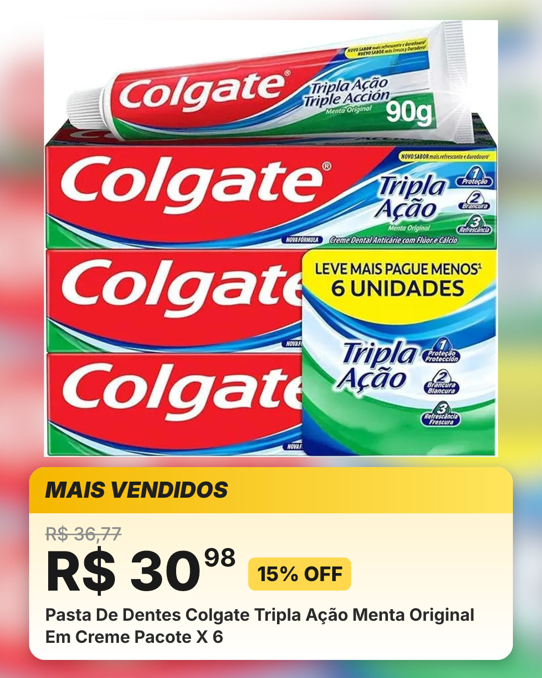 Pasta De Dentes Colgate Tripla Ação Menta Original Em Creme Pacote X 6