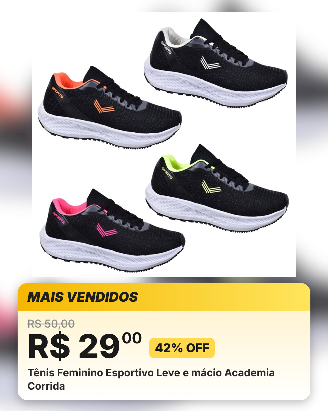 Tênis Feminino Esportivo Leve e mácio Academia Corrida