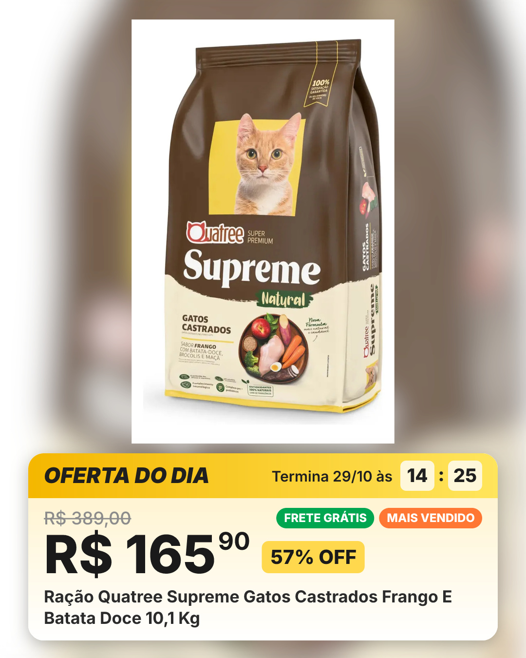 Ração Quatree Supreme Gatos Castrados Frango E Batata Doce 10,1 Kg