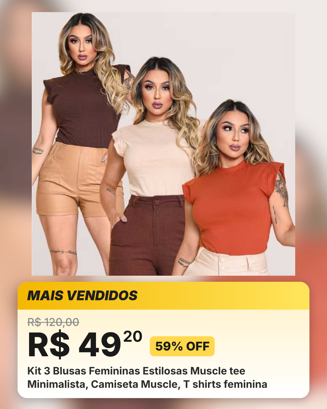Kit 3 Blusas Femininas Estilosas Muscle tee Minimalista, Camiseta Muscle, T shirts feminina