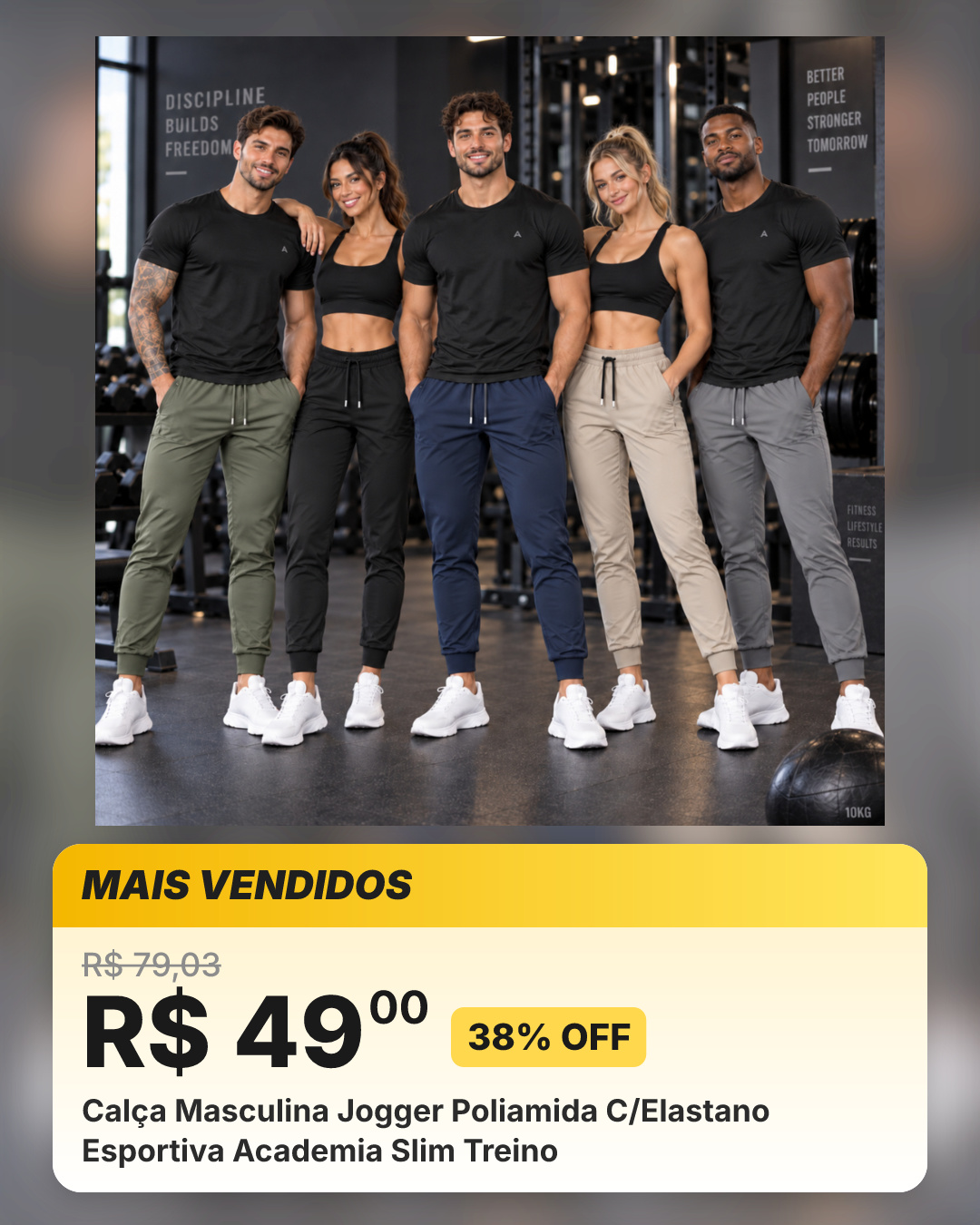 Calça Masculina Jogger Poliamida C/Elastano Esportiva Academia Slim Treino