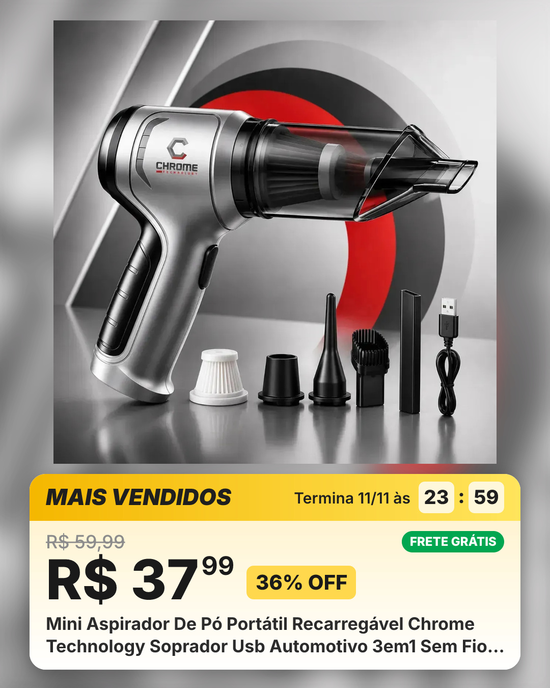 Mini Aspirador De Pó Portátil Recarregável Chrome Technology Soprador Usb Automotivo 3em1 Sem Fio Premium Vácuo Limpeza Carro Multifuncional Casa Cinza/verde 127/220v