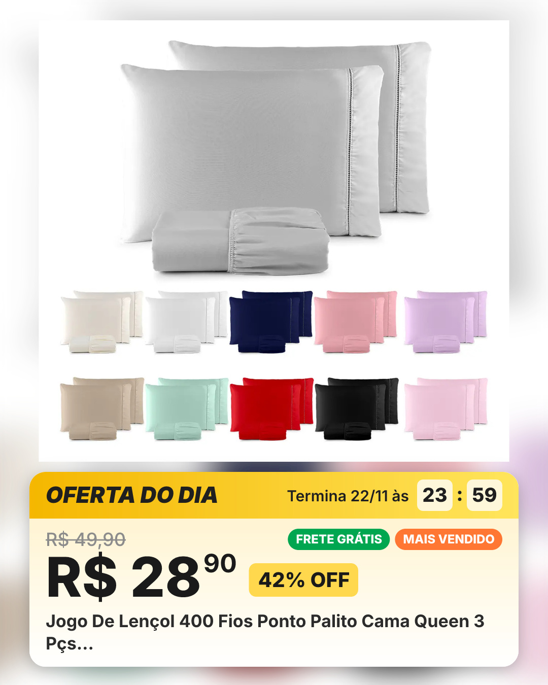 Jogo De Lençol 400 Fios Ponto Palito Cama Queen 3 Pçs…