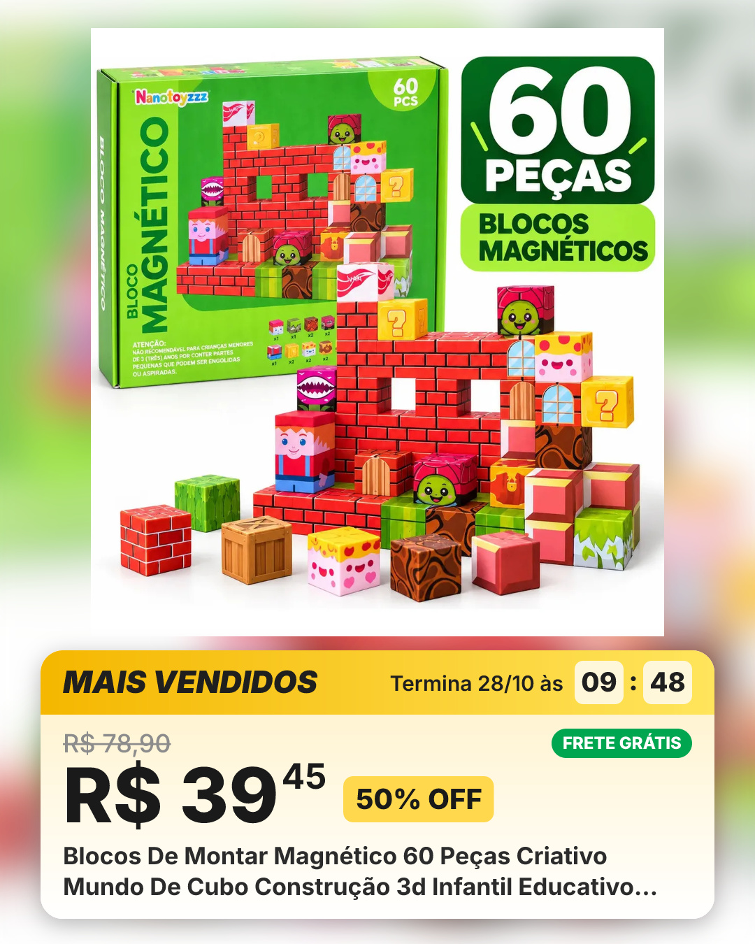 Blocos De Montar Magnético 60 Peças Criativo Mundo De Cubo Construção 3d Infantil Educativo Brinquedo Nanotoyzzz Personagens Classic Personagens Surpresa