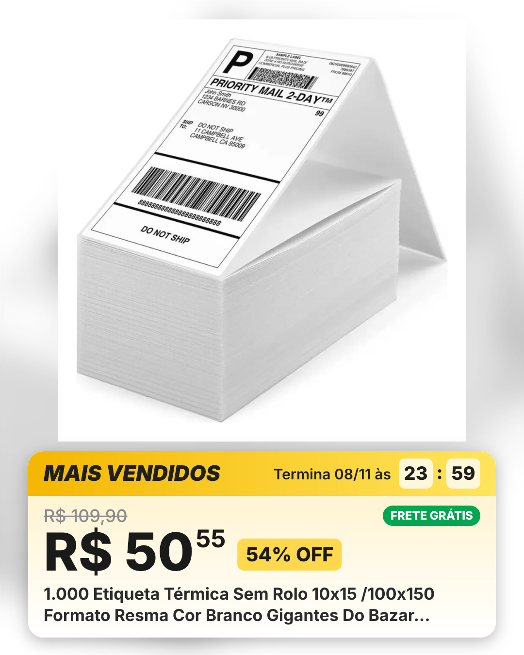 1.000 Etiqueta Térmica Sem Rolo 10x15 /100x150 Formato Resma Cor Branco Gigantes Do Bazar Branco 1
