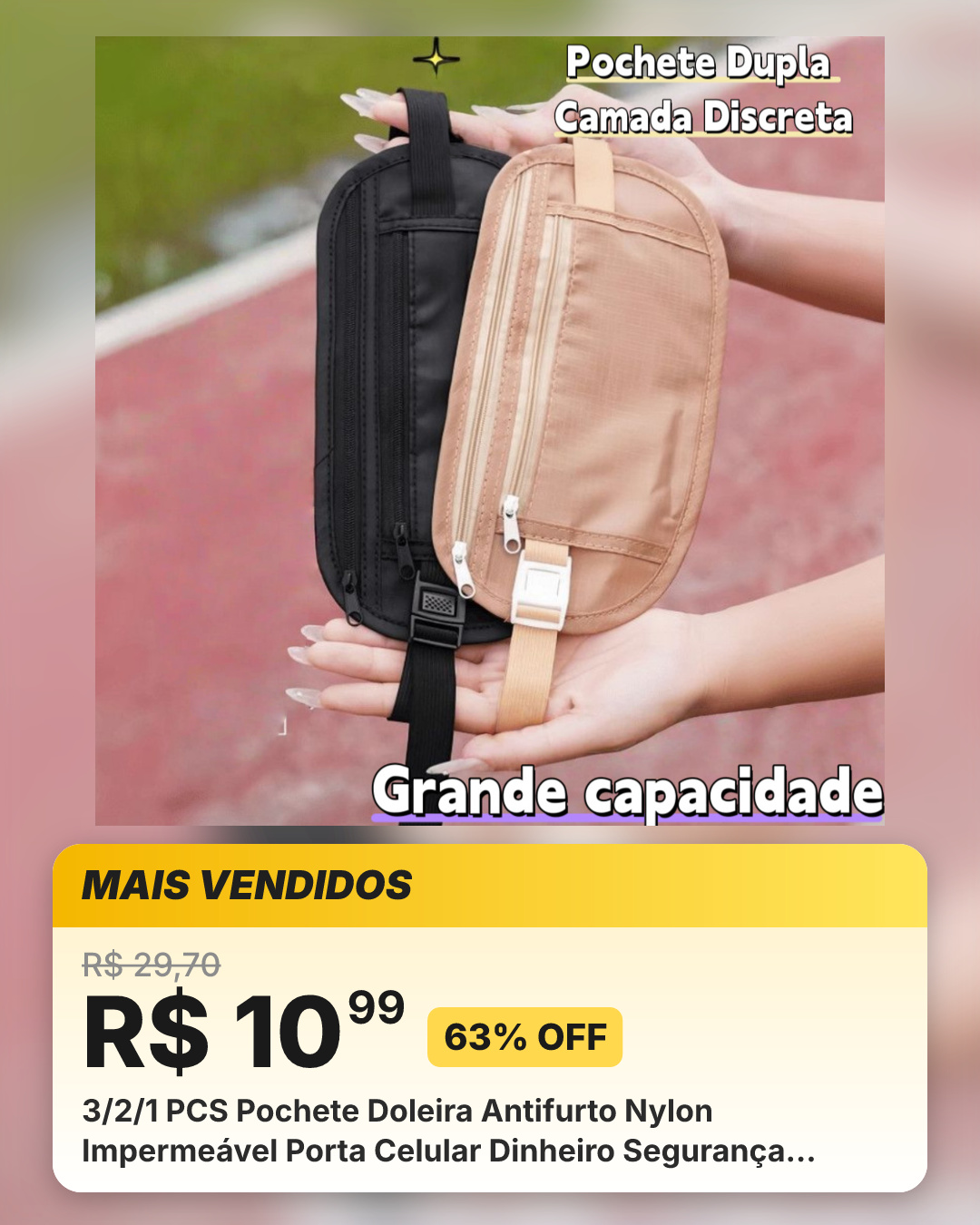 3/2/1 PCS Pochete Doleira Antifurto Nylon Impermeável Porta Celular Dinheiro Segurança Viagem Corrida Academia