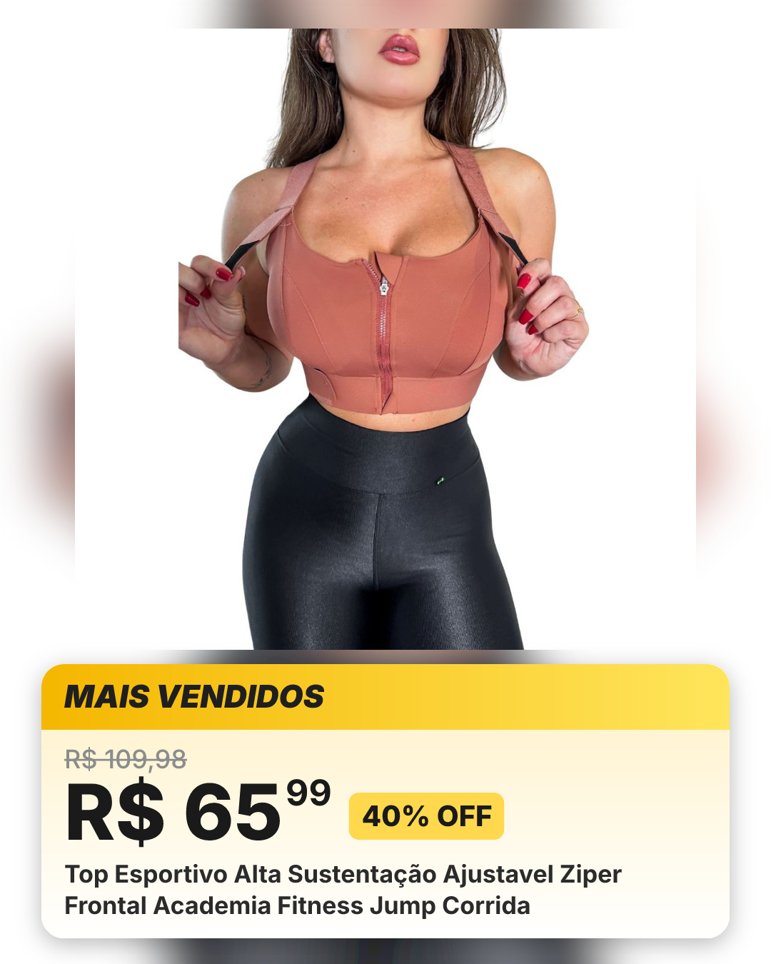 Top Esportivo Alta Sustentação Ajustavel Ziper Frontal Academia Fitness Jump Corrida