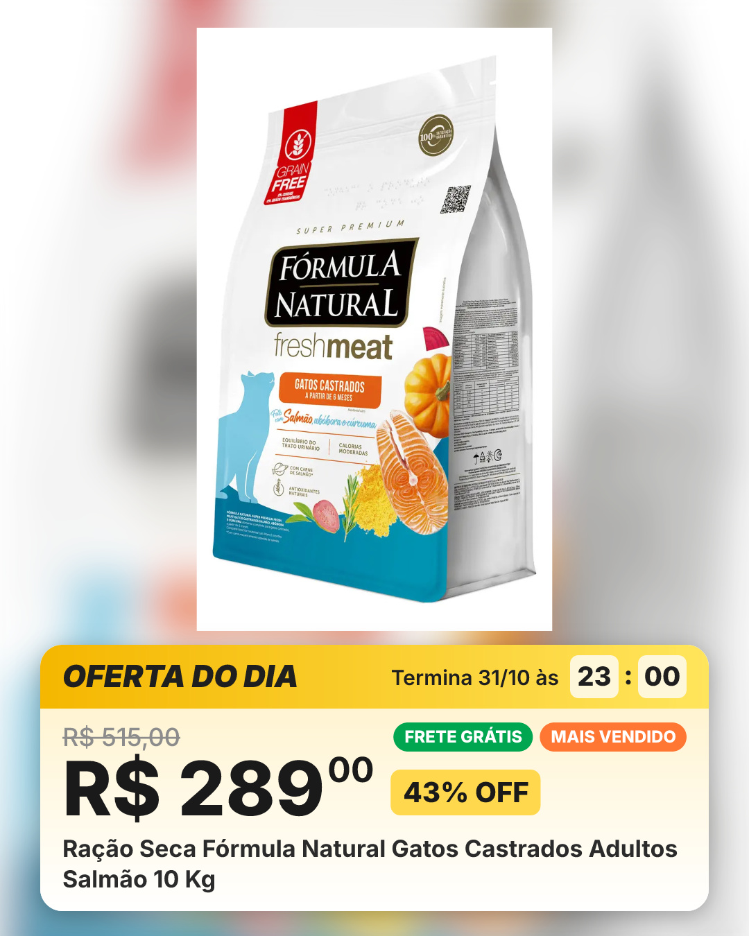 Ração Seca Fórmula Natural Gatos Castrados Adultos Salmão 10 Kg