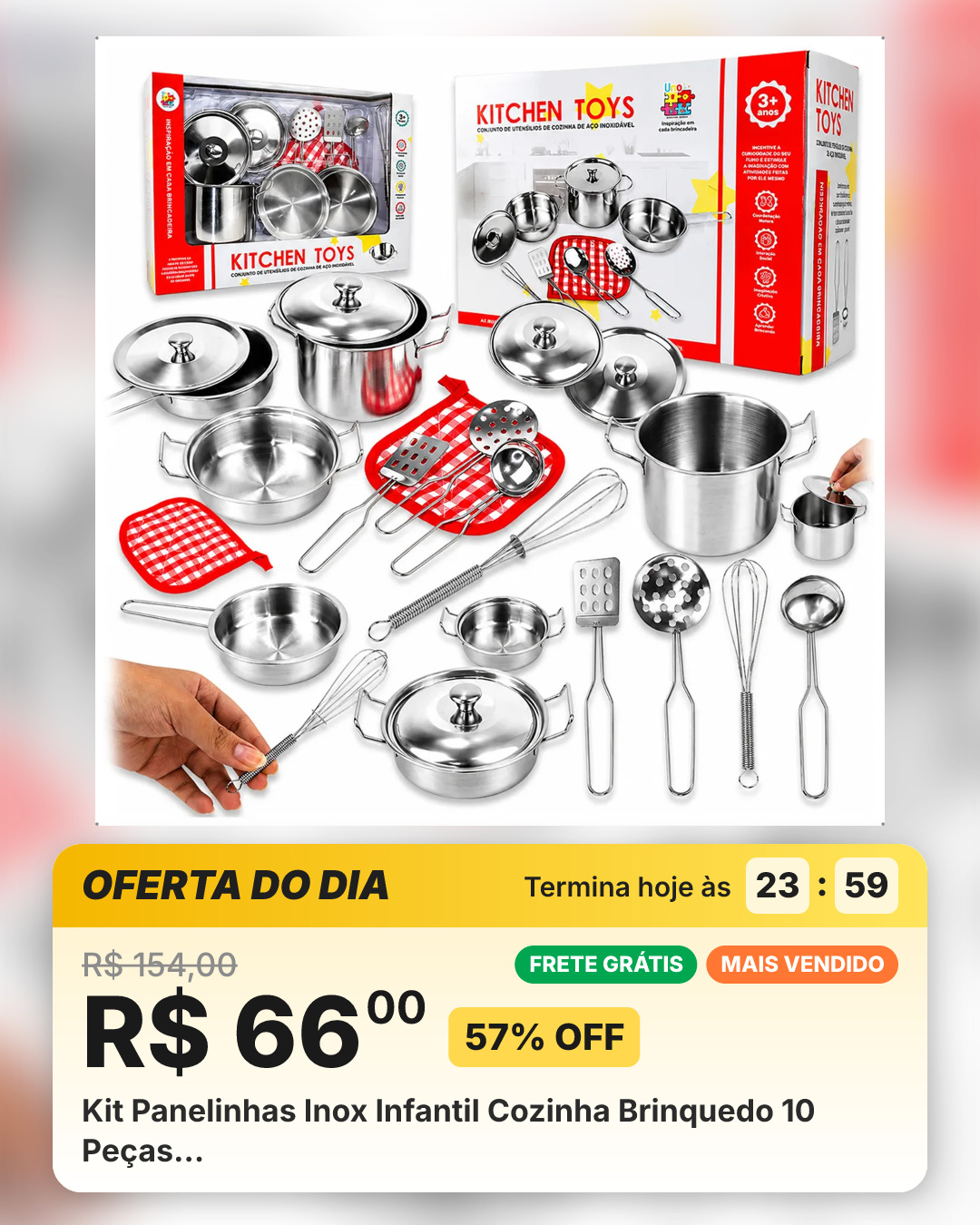 Kit Panelinhas Inox Infantil Cozinha Brinquedo 10 Peças…