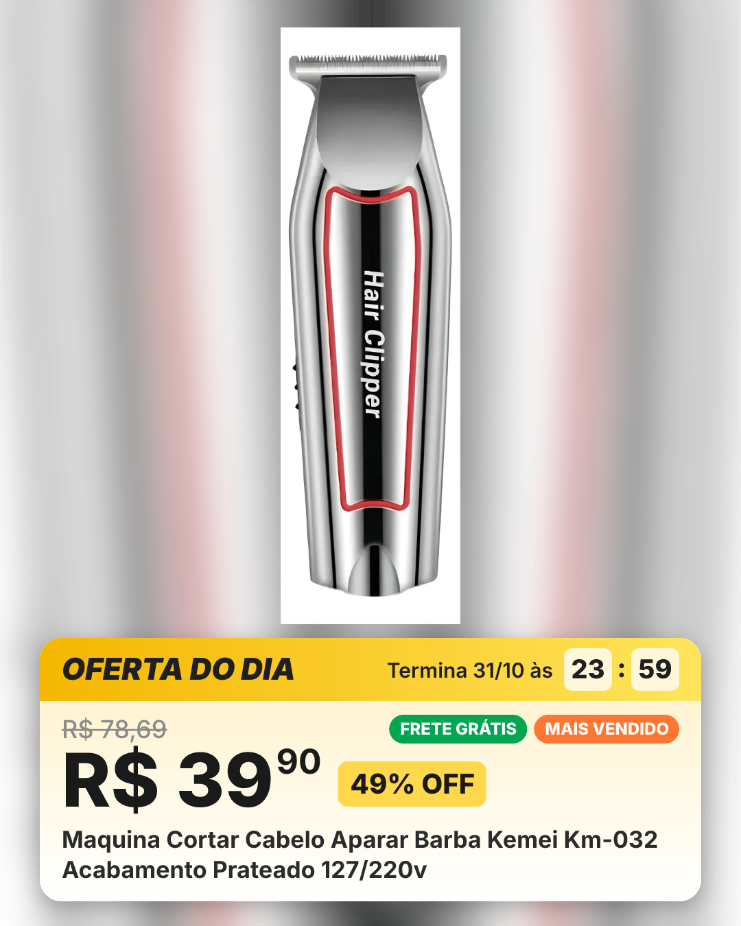 Maquina Cortar Cabelo Aparar Barba Kemei Km-032 Acabamento Prateado 127/220v