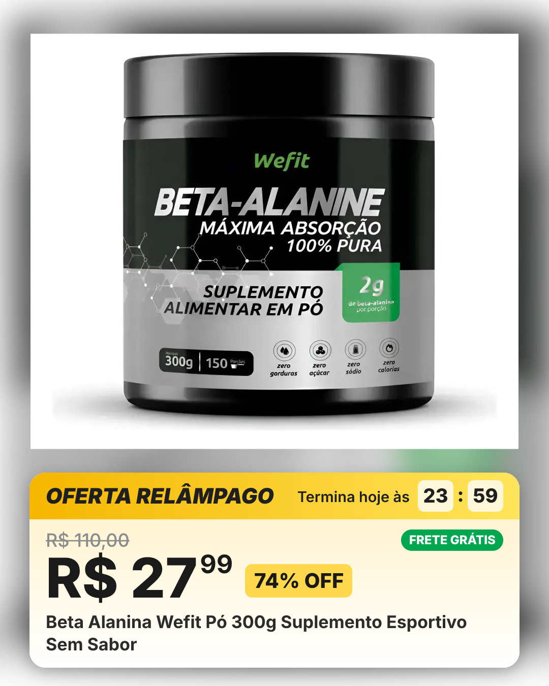 Beta Alanina Wefit Pó 300g Suplemento Esportivo Sem Sabor