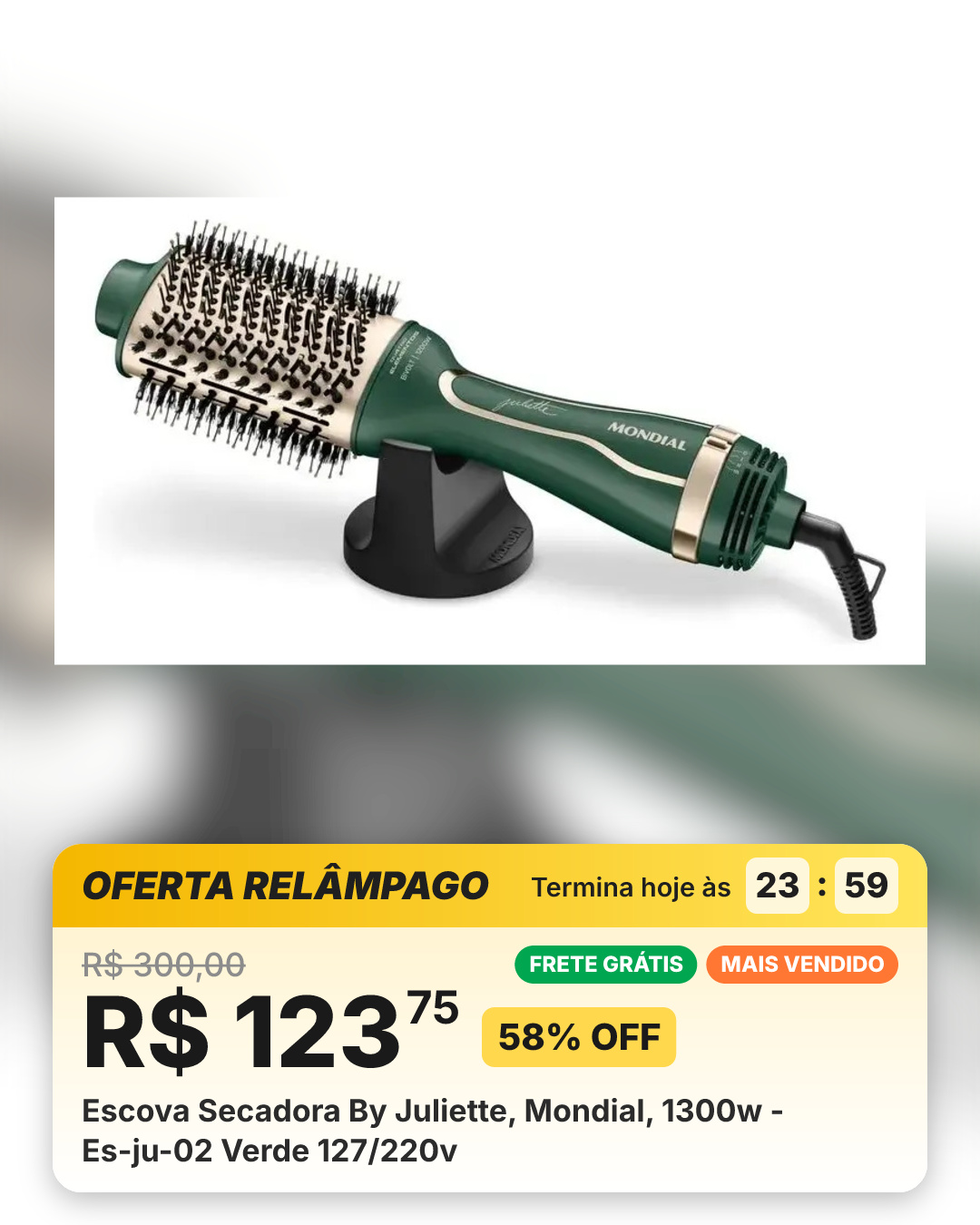 Escova Secadora By Juliette, Mondial, 1300w - Es-ju-02 Verde 127/220v