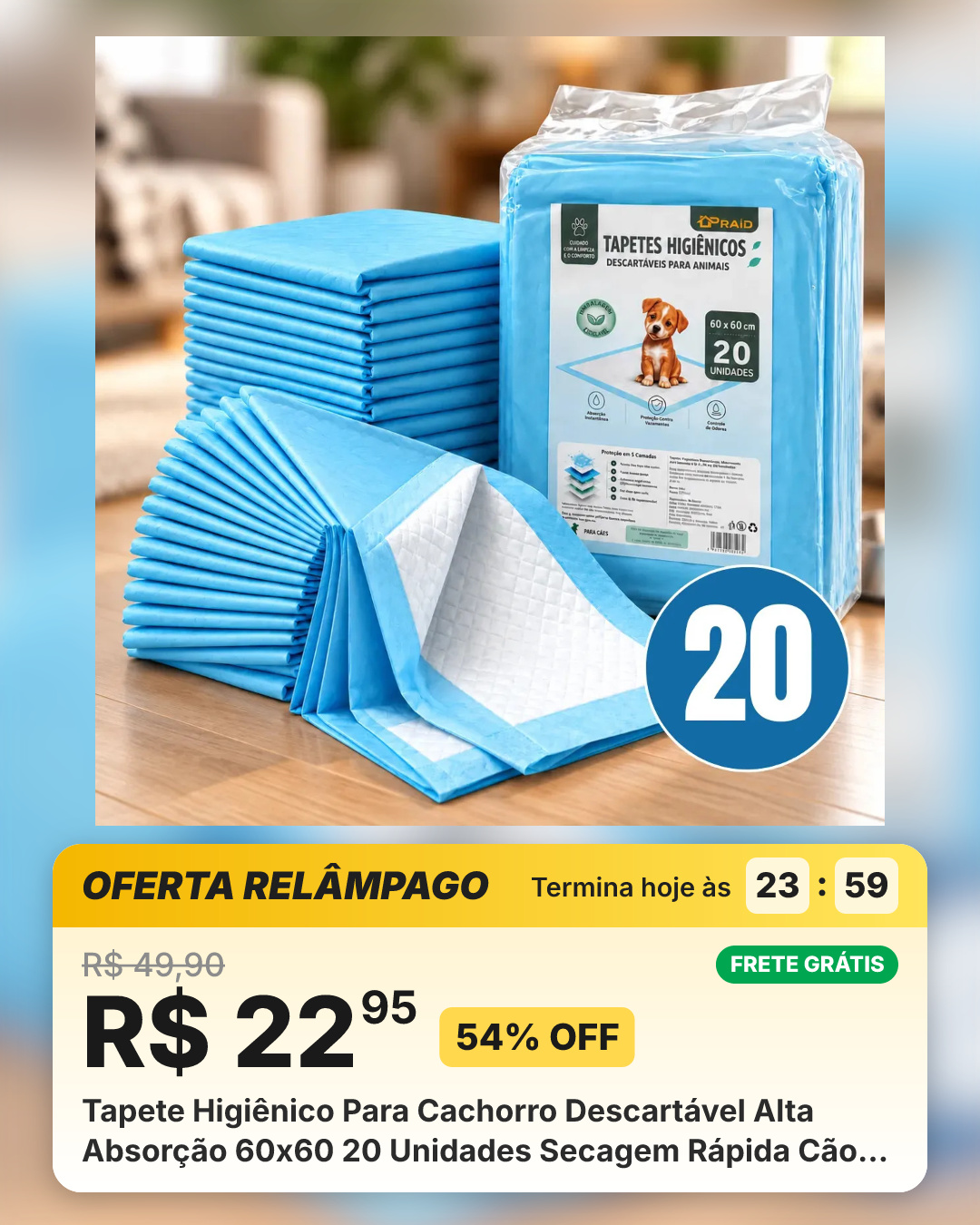 Tapete Higiênico Para Cachorro Descartável Alta Absorção 60x60 20 Unidades Secagem Rápida Cão Proteção Piso Branco