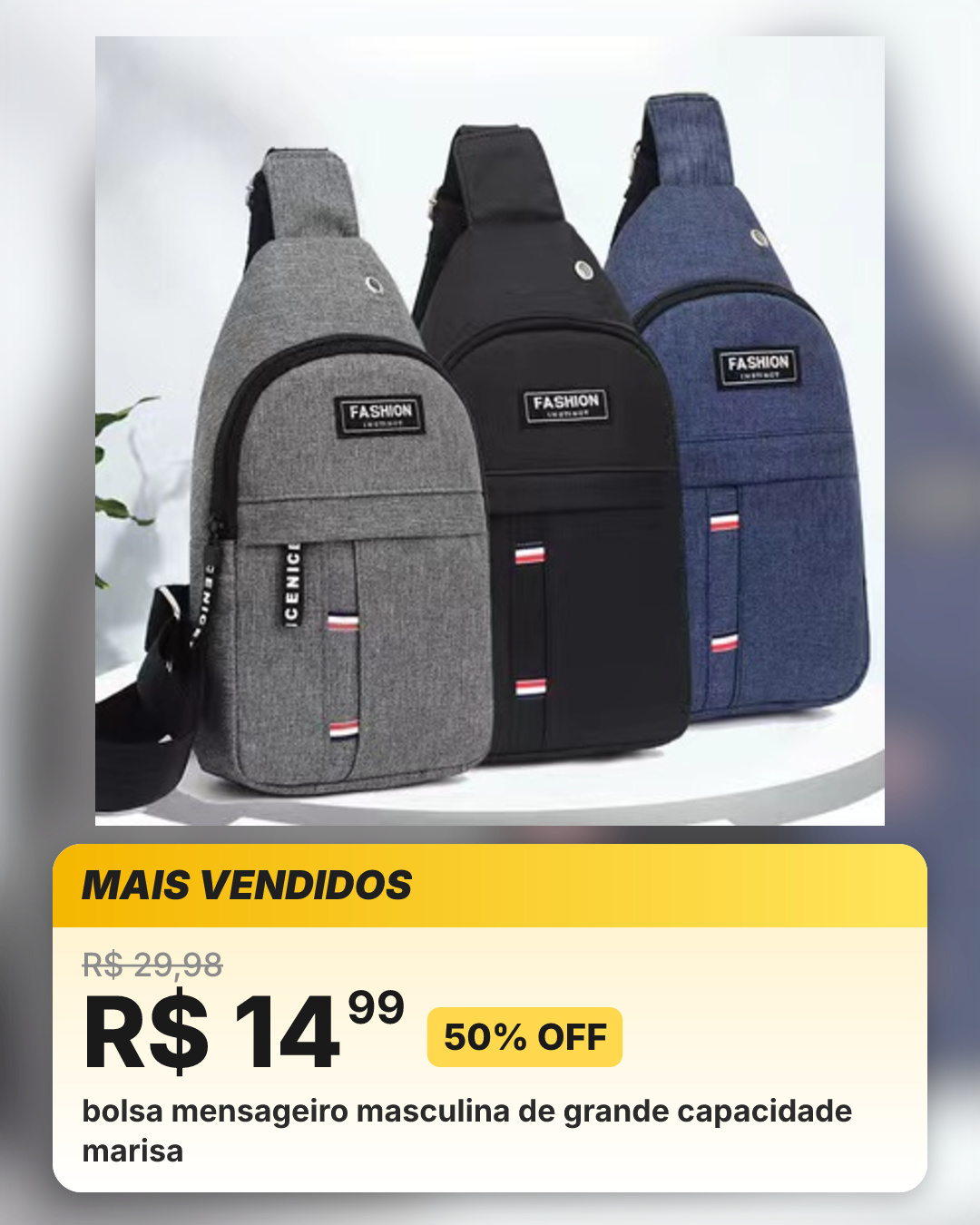 bolsa mensageiro masculina de grande capacidade marisa