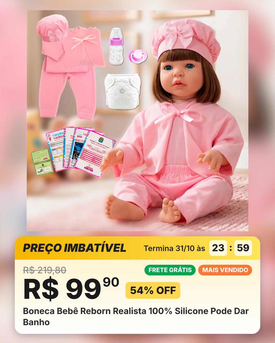 Boneca Bebê Reborn Realista 100% Silicone Pode Dar Banho