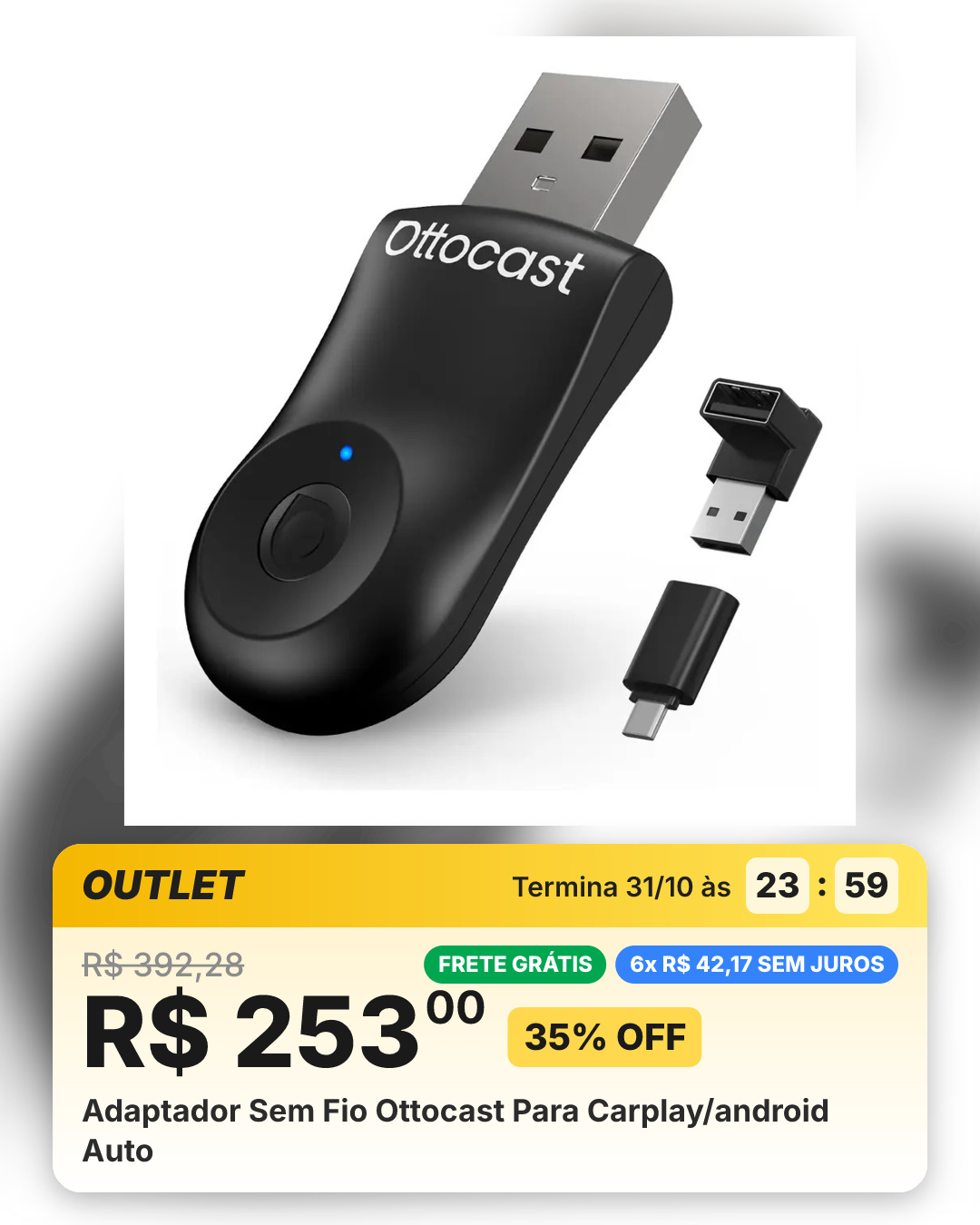 Adaptador Sem Fio Ottocast Para Carplay/android Auto