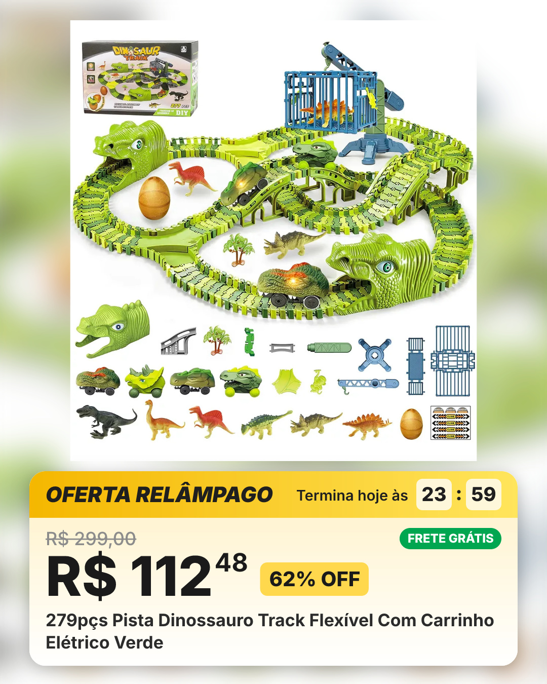 279pçs Pista Dinossauro Track Flexível Com Carrinho Elétrico Verde