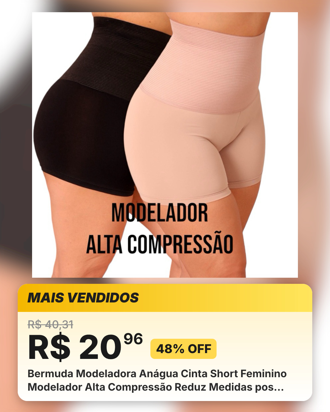 Bermuda Modeladora Anágua Cinta Short Feminino Modelador Alta Compressão Reduz Medidas pos parto