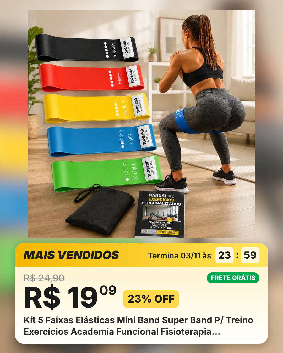 Kit 5 Faixas Elásticas Mini Band Super Band P/ Treino Exercícios Academia Funcional Fisioterapia Resistência Extensor... Coloridas
